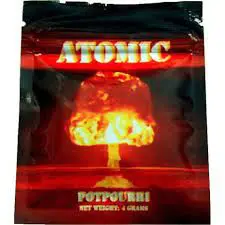 Atomic Potpourri Herbal Incense product packaging with botanical design